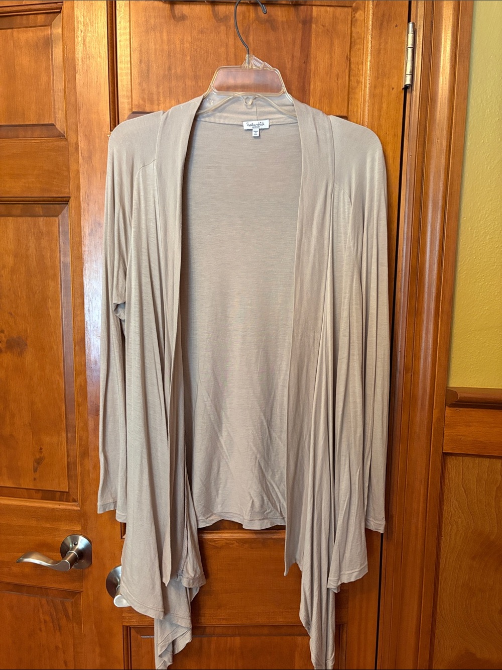 White House Black Market Taupe Draped Open-Front Cardigan